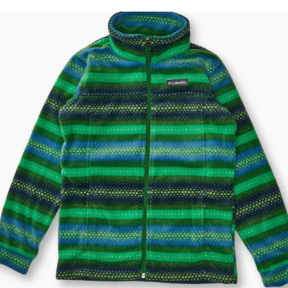 RARE Green Striped Columbia Fleece Jacket - Picture 1 of 3